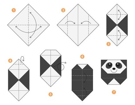 Super Easy Origami, Origami Illustration, Origami Panda, Panda Vector, Easy Origami For Kids, Origami For Kids, Cute Origami, Origami Ideas, Origami 3d