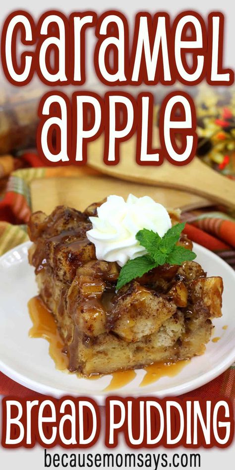 This caramel apple bread pudding recipe is the perfect fall dessert! Family and friends will love this spin on bread pudding, especially caramel apple lovers! We love fall baking for so many reasons, apples are just one of the great advantages! #caramelapples #falldesserts #breadpudding #applerecipes #recipes Caramel Apple Bread Pudding, Caramel Apple Bread, Apple Bread Pudding Recipe, Apple Bread Pudding, Fall Crockpot Recipes, Bread Pudding With Apples, Quick Chicken Recipes, Bread Pudding Recipe, Apple Bread