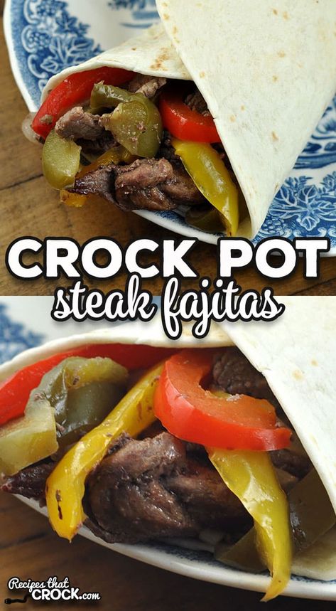 Crock Pot Steak Fajitas, Steak Fajitas Crockpot, Crock Pot Steak, Slow Cooker Fajitas, Crockpot Steak Recipes, Beef Fajita Recipe, Steak Fajitas Recipe, Crockpot Fajitas, Beef Round Steak