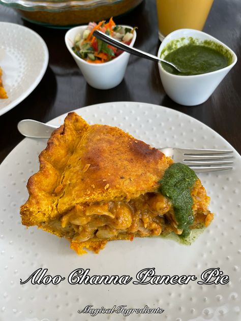 The Magical Ingredients for a Wholesome Life From the Heart of my Home: Aloo Channa Paneer Pie Savoury Pastry Recipe, Pie Recipe Easy, Buttery Flaky Pie Crust, Magical Ingredients, Chole Masala, Cilantro Chutney, Wholesome Life, Store Bought Pie Crust, Eggless Recipes