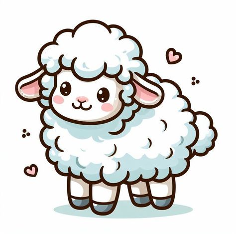 Sheep Cute Drawing, Sheep Drawing Illustration, Cute Sheep Drawing, Cute Sheep Art, Sheep Doodle, Drawing Sheep, Donkey Drawing, Sheep Sticker, Sheep Cute