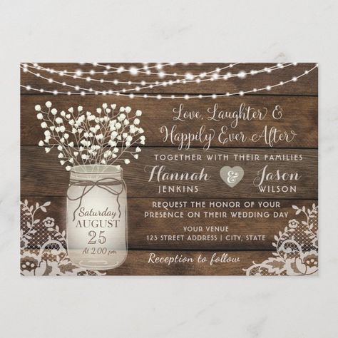 Lace Mason Jars, Mason Jar Wedding Invitations, How To Dress For A Wedding, Rustic Mason Jars, Country Wedding Invitations, Lace Wedding Invitations, Mason Jar Wedding, Rustic Invitations, Mason Jar Diy