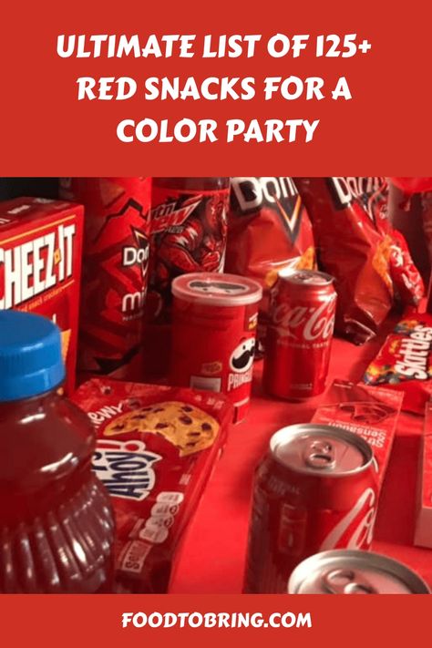 Ignite your celebrations with a burst of vibrant passion! Explore our Ultimate List of 125+ Red Snacks for a Color Party. Synonymous with love, energy, and fortune, red snacks aren't just for Valentine's Day or Lunar New Year. They're perfect for any lively gathering. Imagine a Christmas feast or a spirited sports event where snacks match your team's vibrant colors. #PartySnacks #ColorfulCelebration #RedParty Color Themed Snack Party, Red Snack Basket Ideas, Color Theme Party Ideas For Adults Red, Red Party Tray Ideas, Red Ideas For Color Party, Color Snacks Party, Red Items For Color Party, Red And Green Snacks, Snacks By Color