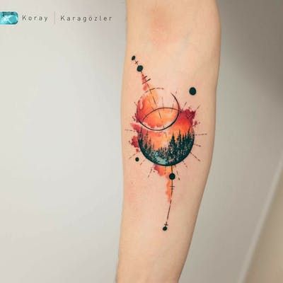 Family First Tattoo, Sunset Tattoos, Planet Tattoos, Landscape Tattoo, Muster Tattoos, Watercolor Tattoos, Inspiration Tattoos, Disney Tattoo, Tatuaje A Color