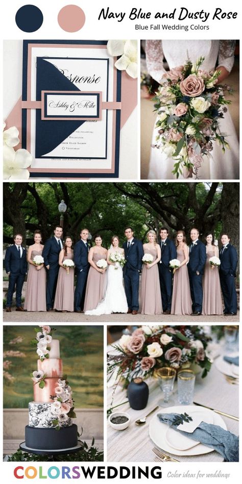 Navy Blue Dusty Rose Wedding, Groomsmen In Navy, Wedding Dusty Rose, Navy Blue Suits, Blue Fall Wedding, Dusty Rose Wedding Colors, Dusty Rose Bridesmaid, Rose Wedding Theme, Wedding Cake Navy