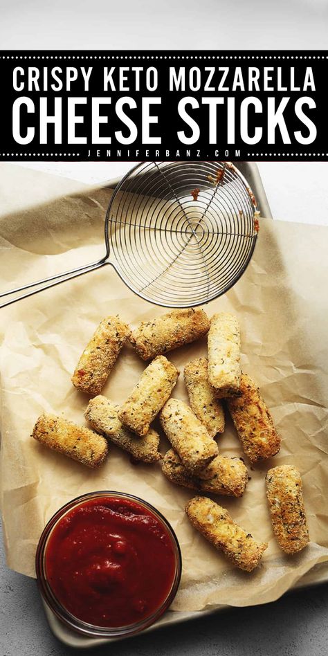 These easy keto mozzarella sticks are a must-have in your best game day recipes! It's the best mozzarella cheese sticks recipe that features crispy, cheesy, low-carb cheese sticks perfect as snacks or game day appetizers. Gluten-free! Baked Buffalo Chicken Tenders, Keto Mozzarella Sticks, Keto Breakfast Muffins, Easy Low Carb Snacks, Cheese Stick, Mozzarella Cheese Sticks, Low Carb Snack, Low Carb Appetizers, Mozzarella Sticks