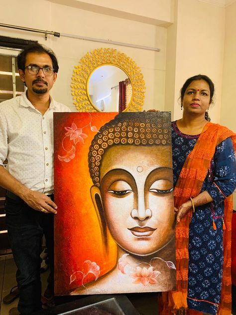 Budha Painting Wall Art, Canvas Painting Of Buddha, Rectangular Painting Ideas, Painting Ideas Buddha, Buddha Painting Abstract Modern, Budha Painting On Canvas, Buddha Art Painting Acrylics, Bright Canvas Painting, Buddha Painting Acrylic On Canvas