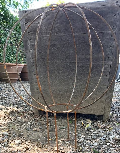 Steel rod globes for hanging or spiking into the ground.  Can be used for climbers or planting with moss and an insert. They can also be wrapped with lights for an outdoor display. Hanging Globe… Detroit Garden Works, Home Structure, Garden Works, Christmas Planters, Trellis Plants, Outdoor Display, Garden Help, Climbing Roses, Steel Rod