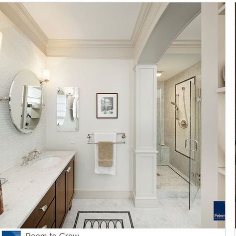 BM OC-18 Dove Wing 1920s Bathroom Tile, Makeover Kamar Mandi, Dove Wing, Master Bath Shower, Interior Columns, Victorian Bathroom, Shower Columns, Small Bathroom Makeover, Paint Colors Benjamin Moore