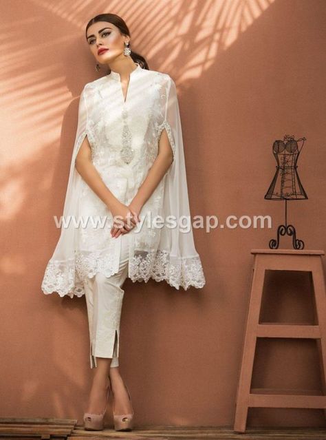 Pakistani Pakistani Cape Dresses, Organza Kurta, Cape Dresses, Cape Style, Top Design Fashion, Pakistani Dress Design, Fashion Dresses Casual, Designer Dresses Indian, Pakistani Outfits