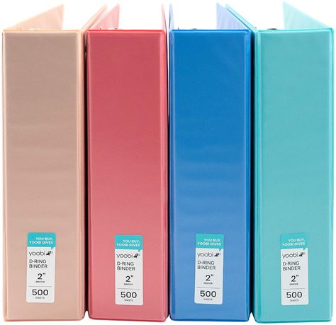 AmazonSmile : Yoobi | 3-Ring Binders | 2 Inch D-Ring | Solid Multicolor Variety Pack of 4 : Office Products Big Binders For School, 3 Ring Binder With Clipboard, Mini 3 Ring Binder, 2 Inch Binder, 1 Inch Binder, Substitute Teacher Plans, Picnic Cafe, Small 3 Ring Binder, Cute 6 Ring Binder