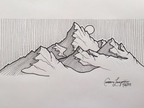 Mountains Kartu Pokemon, Tattoo Zeichnungen, Mountain Drawing, Mountain Tattoo, Landscape Drawings, Mountain Art, Pen Art, Line Art Drawings, A Drawing