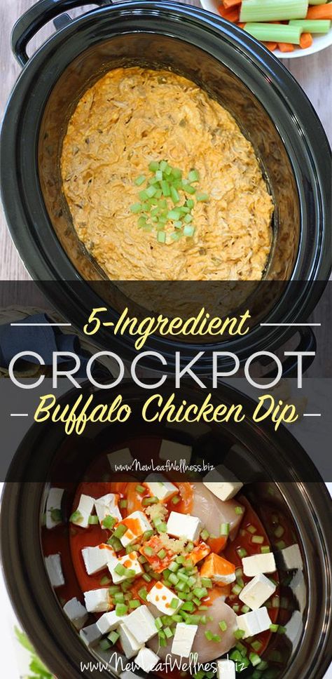 5-Ingredient Crockpot Buffalo Chicken Dip. This healthy, yet delicious, version is perfect for football season! Crockpot Buffalo Chicken Dip, Buffalo Chicken Dip Crock Pot, Crockpot Buffalo Chicken, Buffalo Chicken Dip Easy, Chicken Dip Recipe, Crockpot Appetizers, Crock Pot Dips, Buffalo Chicken Dip Recipe, Chicken Dip