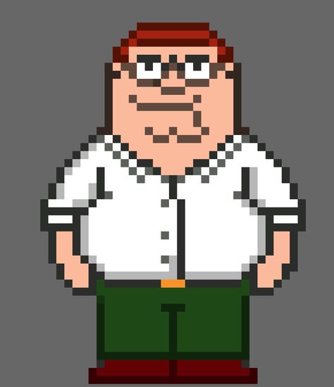 Family Guy Pixel Art Pattern Peter Griffin Pixel Art, Family Guy Pixel Art, Pattern Pixel Art, Peter Griffin, Pixel Art Templates, Pixel Art Grid, Minecraft Pixel Art, Pixel Art Pattern, Alpha Pattern