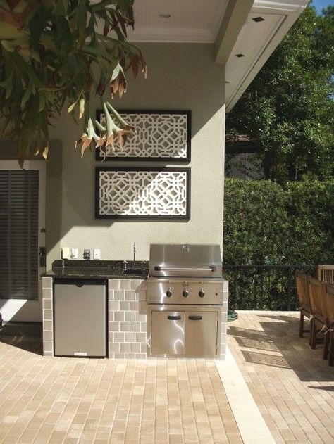 20 Interesting Backyard Designs with Pool and Outdoor Kitchen | Small  outdoor kitchens, Outdoor kitchen, Outdoor kitchen plans Small Outdoor Kitchens, Outdoor Kitchen Plans, Outdoor Kitchen Appliances, Outdoor Kitchen Design Layout, Basic Kitchen, Kitchen Designs Layout, Built In Grill, Small Space Kitchen, Bbq Area