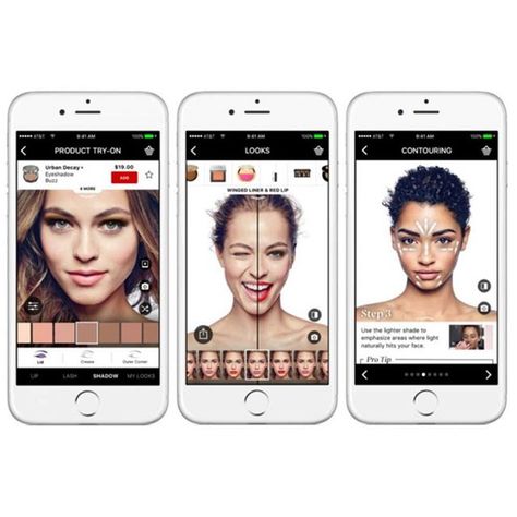 Here are two examples of augmented reality in the beauty industry:  Benefit Cosmetics is creating an augmented reality feature called “Wow Brows” within its mobile app. App users can see what their eyebrows would look like if they got them shaped by the company.  Sephora leverages this digital “try before you buy” strategy with its augmented reality app called Sephora Virtual Artist. Using the app, customers can try on multiple shades and combinations of makeup via their device’s camera.  In the Sephora App, Virtual Makeup, Hands Tutorial, Facial Recognition Technology, Beauty App, Makeup Game, Amazon Beauty Products, Top Beauty Products, Shopping App