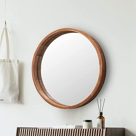 Plan Photoshop, Modern Round Mirror, Mirror Wood Frame, Round Wood Mirror, School Apartment, Stairs Bathroom, Bathroom Revamp, Farmhouse Wall Mirrors, Carmel Beach