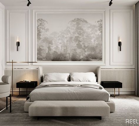 Modern Bedroom Design Master Luxury, Classic Bedroom Design Luxury, Classy Bed, Neo Classical Bedroom, New Classic Bedroom, Men Majlis, Classical Bedroom, Bedroom Mansion, Villa Landscape