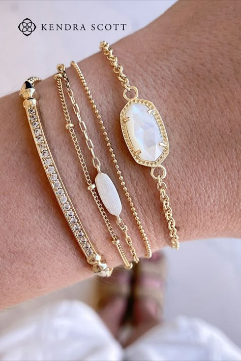 Gold Bracelet Layering, Everyday Bracelets Stacked, Every Day Bracelets, Kendra Scott Layering Ideas, Stackable Gold Bracelets, Gold Bracelet Stack For Women, Cheap Everyday Stacked Bracelets, Layered Gold Bracelets, Women’s Bracelets