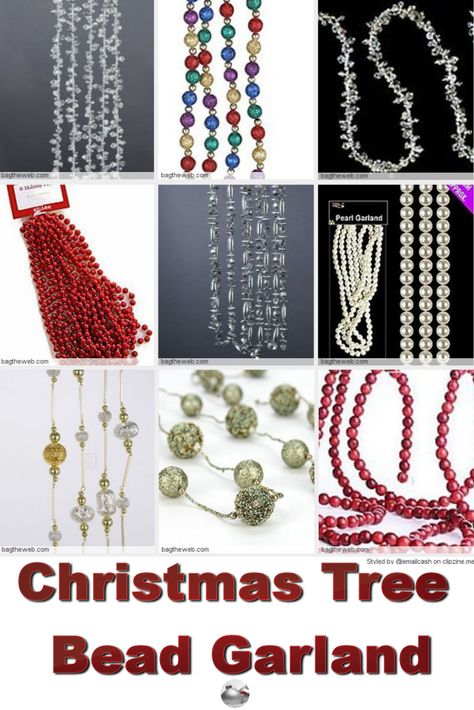 Adding Beads To Christmas Tree, Christmas Trees With Red Beads, Beaded Christmas Garland Ideas, Christmas Tree Garland Ideas Beads, How To Hang Beaded Garland On Tree, Christmas Bead Garland Ideas, Christmas Tree With Bead Garland, Beads On Christmas Tree, Bead Garland Ideas