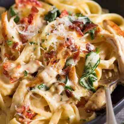 Creamy Chicken Pasta Recipes, Tomato Spinach, Fettuccine Alfredo Recipes, Creamy Chicken Pasta, Sauce Chicken, Recipetin Eats, Alfredo Sauce Recipe, Sundried Tomato, Chicken Pasta Recipes