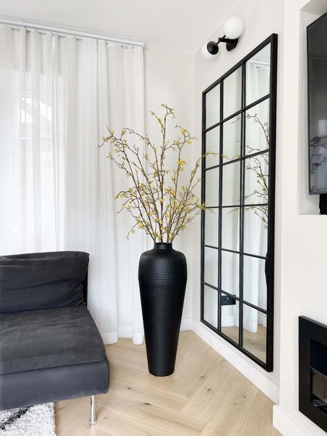 Tall Narrow Vase For A Neiche, Black Large Floor Vase, Large Floor Vase Black, Tall Standing Vases, Tall Bottleneck Vase, Living Room Large Vase, Large Black Jug Vase, Large Vase Filled With Bauble’s, Tall Floral Stems In Vase