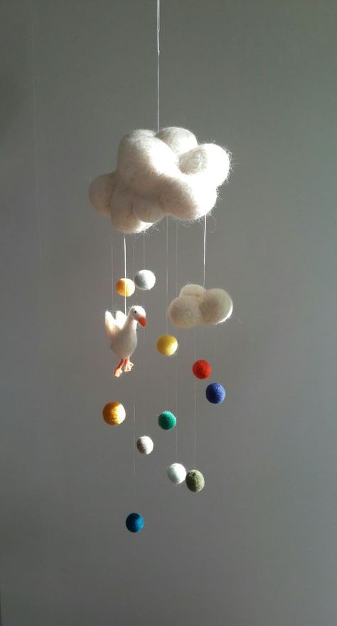 Needle Felting Mobile, Needle Felt Mobile, Felting Mobile, Baby Mobile Ideas, Baby Mobile Diy, Diy Baby Mobile, Paper Mobile, Needle Felting Diy, Swedish Weaving