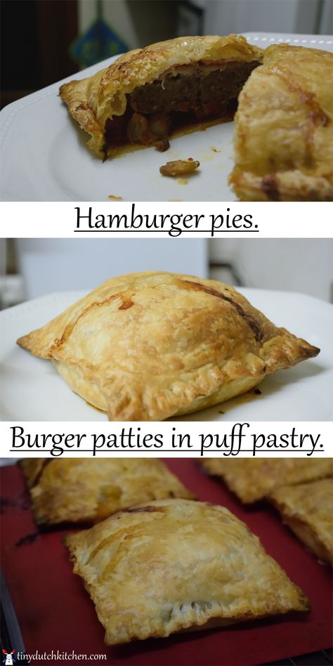 Puff Pastry Hamburger Roll, Hamburger Puff Pastry Recipes, Puff Pastry Hamburger, Hamburger Meal, Making Burger Patties, Hamburger Pie, Chicken Pies, Hamburger Rolls, How To Make Hamburgers