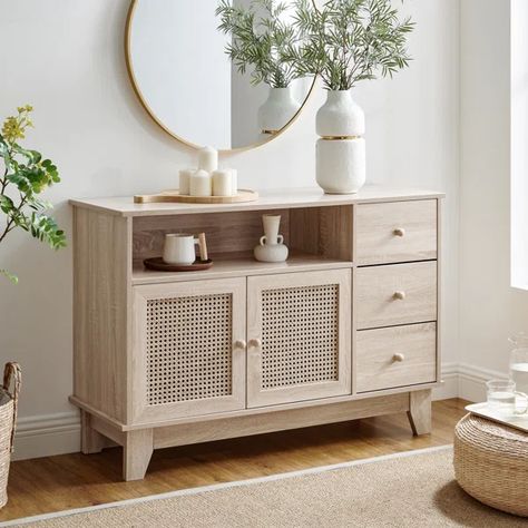 Karon 43.3 Natural Rattan Sideboard with 2 Doors and 3 Drawers Console Table Tv Stand, Console Table Tv, Table Tv Stand, Rattan Sideboard, Glam Furniture, Fabric Headboard, Sideboard Console Table, Table Tv, Sideboard Console