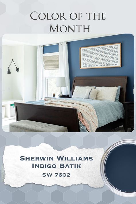 Searching for the perfect rich navy blue paint color for your home? Sherwin Williams Indigo Batik is the perfect warm navy blue paint color that is ideal for using in all homes! #paintcolors #paintcolor #sherwinwilliams #sherwinwilliamspaints #sherwinwilliamspaint #paintcolorideas #paintcolorinspo #navybluepaint #navyblue #bluepaintcolor #bluepaintcolors #blueaesthetic Sherwin Williams Indigo, Navy Blue Paint Colors, Blue Paint Color, Navy Blue Paint, Color Of The Month, Indigo Batik, Blue Paint Colors, Room Redo, Paint Colors For Home