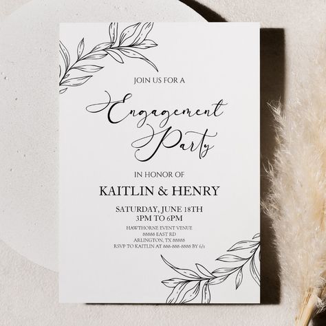 Branch Leaves, Housewarming Party Invitations, White Minimal, Engagement Party Invitations, Housewarming Party, Event Venues, Engagement Party, Hat Crafts, Gaming Wall Art