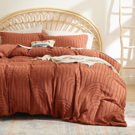 Amazon.com: Bedsure Boho Duvet Cover Queen - Tufted Duvet Cover Queen Size for All Seasons, 3 Pieces Soft Shabby Chic Embroidery Boho Bedding Duvet Cover (Terracotta, Queen, 90x90) : Home & Kitchen Fall Duvet Covers, Burnt Orange Bedding, Terracotta Bedding, Rust Bedding, Bohemian Bedroom Decor Ideas, Shabby Chic Embroidery, Orange Duvet Cover, Room Redecorating, Bedroom Transformation