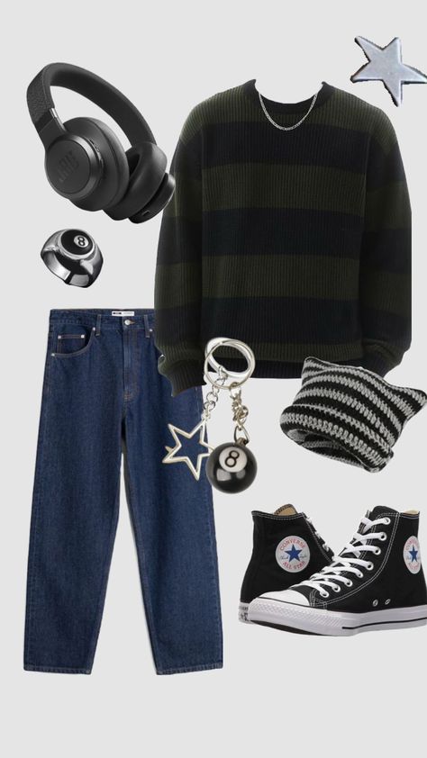 Downtown boy outfit #outfitinspo Grunge Outfits Boys, Blue Converse Outfit, Downtown Boy, Bad Boy Outfits, Boys Aesthetic Outfits, Punk Style Outfits, Silly Clothes, Unusual Clothes, Aesthetic Outfits Men