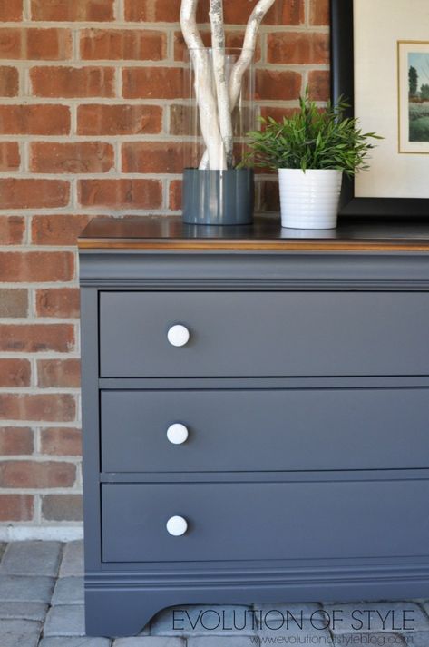 Queenstown Gray Dresser Makeover Bedroom Dresser Makeover, Gray Dresser Makeover, Gray Dresser, Dresser Painted, Grey Bedroom Furniture, Dresser Redo, Blue Dresser, Diy Dresser Makeover, Grey Dresser