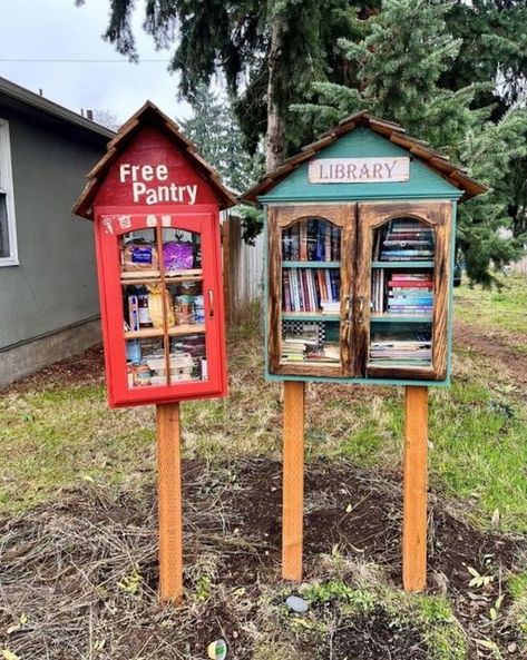 Mini Community Library, Street Library Diy, Street Library Ideas, Diy Free Library Box Ideas, Community Library Boxes, Diy Free Little Library, Neighborhood Library Box Diy, Lending Library Ideas, Book Drop Ideas Library