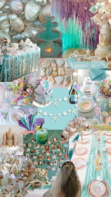 Mermaid Ocean Aesthetic, Ocean Bridal Shower Ideas, Mermaid Theme Bachelorette Party, Mermaid Party Aesthetic, Mermaid Sweet 16, Mermaid Bachelorette Party, Mermaid Bridal Showers, Mermaid Bachelorette, Sweet 16 Themes