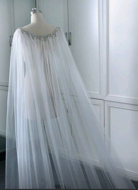 Veil Attached To Dress, Cape Veil Wedding, Blue Bridal Dress, Cape Diy, Bridal Cape Winter, Wedding Veil Long, Bridal Sewing Patterns, Wedding Cape Veil, Dark Romantic Wedding