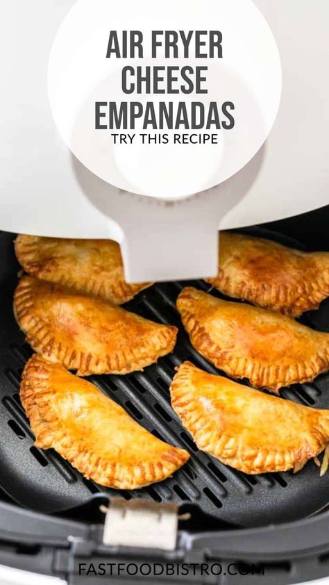 The easiest empanadas are Air Fryer cheese empanadas. Perfect to serve as an appetizer, starter or snack. Done in no time and perfect to make ahead of time. These reheat very well. Want to try? Visit fastfoodbistro.com for the full recipe and instructions Empanada Air Fryer Recipes, Empanada Air Fryer, Empanadas Air Fryer Recipes, Air Fry Empanadas, Make Ahead Empanadas, Air Fryer Empanadas Recipe, Empanadas In Air Fryer, Cheesecake Empanadas, Air Fryer Empanadas