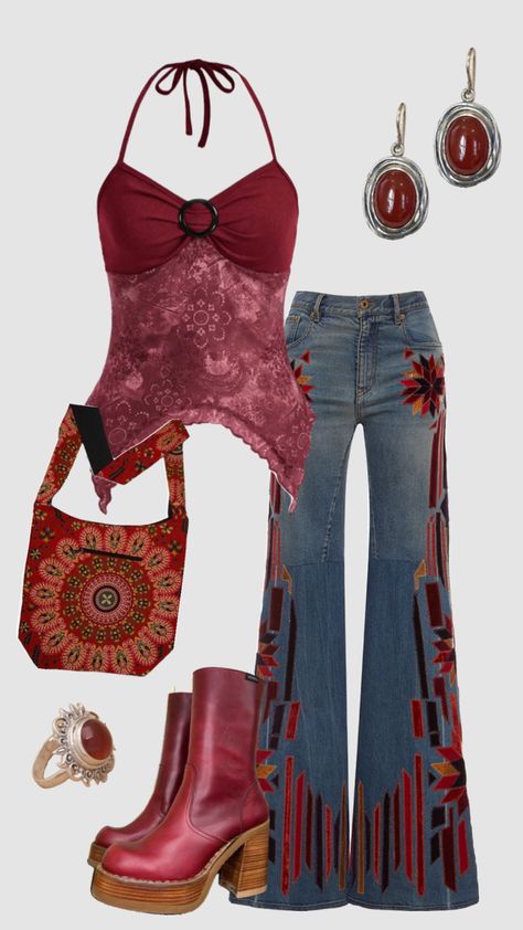 Boho hippie outfit #outfitinspo #vintage #boho #hippie #hippieoutfit #bohooutfit #70s #70sfashion Hippie Outfits 70s, Disco Outfits, 70s Outfit, Outfits 70s, Grandma Fashion, 70s Outfits, Earthy Outfits, Quirky Fashion, Swaggy Outfits