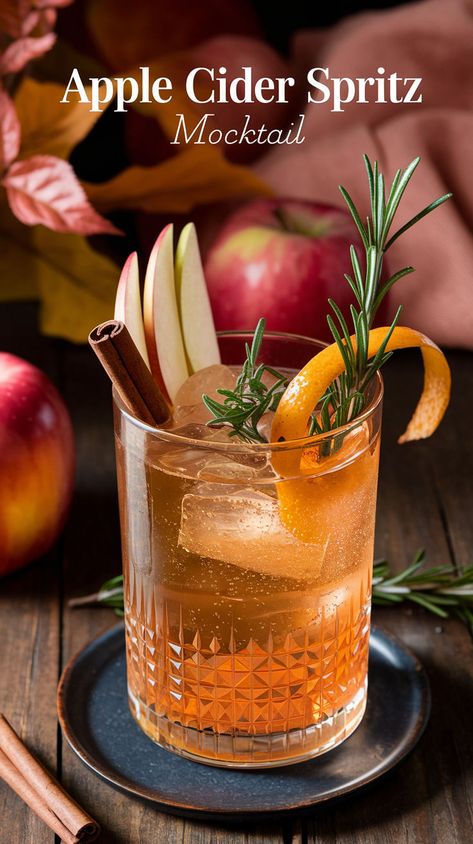 "Discover the perfect Apple Cider Spritz Mocktail recipe, ideal for cozy gatherings this fall! This refreshing spritz combines the rich flavors of apple cider with sparkling elements, making it a standout among non-alcoholic cocktails. Perfect for autumn beverages, this festive mocktail is a delightful addition to your collection of fall drinks. Enjoy this easy-to-make recipe for a deliciously refreshing drink that everyone can enjoy!" Christmas Party Drinks Alcohol, Easy Refreshing Cocktails, Festive Mocktail, Spritz Recipes, Fun Christmas Cocktails, Spritz Mocktail, Fun Christmas Drinks, Christmas Mocktail Recipes, Christmas Cider