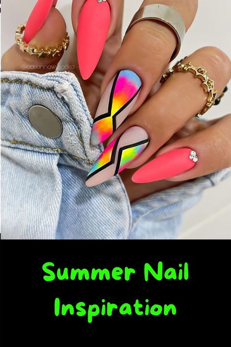 Neon Nail Designs Acrylics Summer, Tropical Nail Designs Bright Colors, April Acrylic Nails Ideas, Cool Nail Designs For Summer, Some Nails, Neon Design Nails, Tomorrowland Nails, Bright Nail Art Designs, Bright Summer Nails Designs Neon