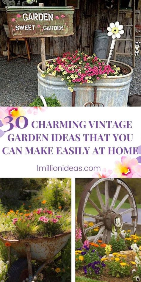 Vintage style is getting more and more preferred by many people these days as adding vintage elements to the backyard not only adds retro charm to the ambiance but also makes it unique, the atmosphere cozier, welcoming, and relaxing. That is the reason why in the post today, we want to introduce the 30 Charming Vintage Garden Ideas That You Can Make Easily At Home. Each design has its own style, material, and color that keeps you amazed. Antique Yard Decor, Vintage Garden Ideas Rustic, Vintage Backyard Decor, Antique Outdoor Decor, Vintage Yard Decor, Landscaping With Antiques, Rustic Outdoor Decor Ideas, Vintage Garden Decor Farmhouse Style, Repurposed Garden Decor