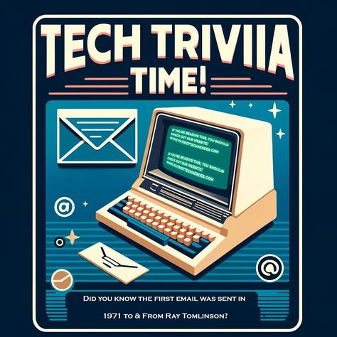 🧠 Tech Trivia Time! 🧠 Did you know that the first email was sent by Ray Tomlinson to himself in 1971? The content of that historic email was the rather unassuming message "QWERTYUIOP." Can you guess what year the first email was sent? #TechTrivia #DidYouKnow #PatriotTechHeroes Tartarian Technology, Tech Tip Tuesday, 1900s Technology, History Of Technology Timeline, History Of Computer Generation, Trivia Time, Trivia, Knowing You, Did You Know