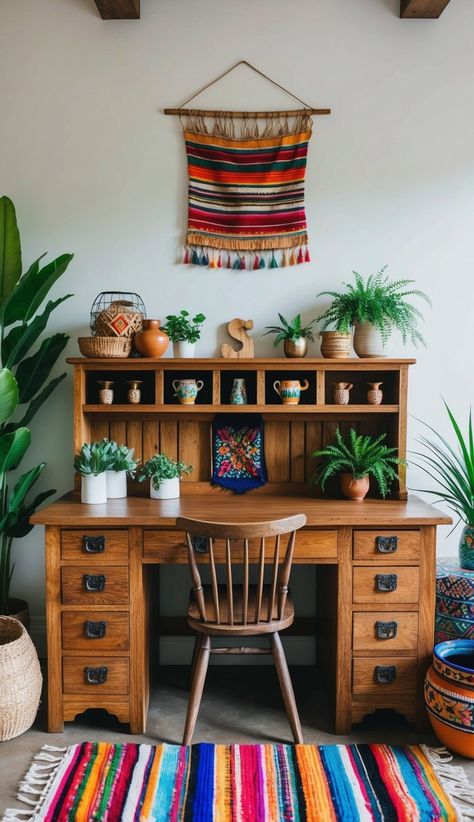 30 Mexican Farmhouse Decor Ideas: Cozy And Colorful Inspiration For Your Home Modern Mexican Furniture, Mexican Office Decor Ideas, Modern Latin Decor, Mexican Cottagecore, Mexican Interior Design Living Room, Mexican Home Decor Living Room, Diy Mexican Decor, Mexican Home Decor Modern, Mexican Farmhouse Decor