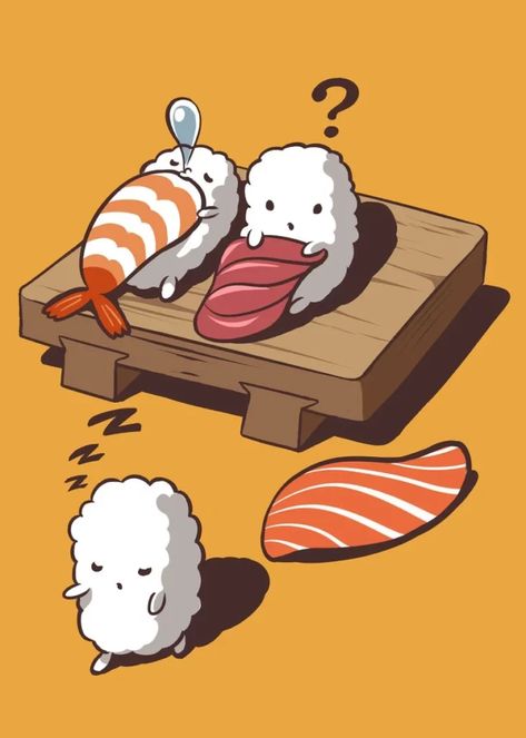 Sushi Cartoon Wallpaper, Sushi Art Illustration, Sushi Wallpaper, Sushi Illustration, Sushi Cartoon, Cute Sushi, Art 101, Sushi Design, Sushi Art