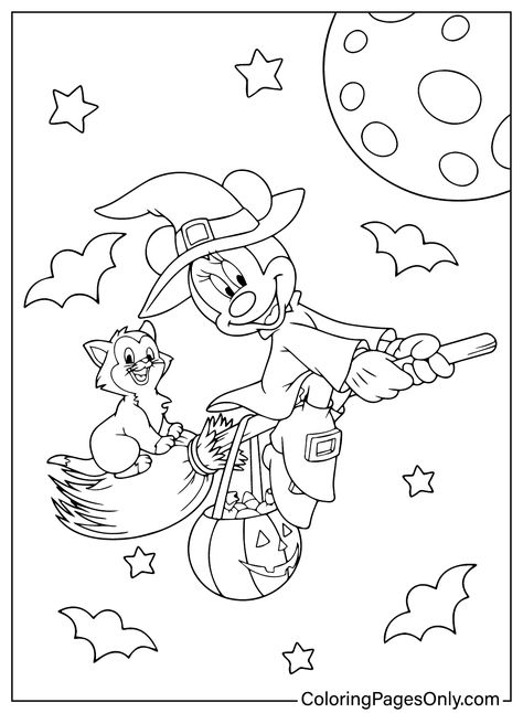 Minnie Mouse Halloween Coloring Pages, Halloween Disney Coloring Pages, Disney Halloween Coloring Pages, Mickey Coloring Pages, Halloween Coloring Pages Printable, Disney Doodles, Hello Kitty Colouring Pages, Witch Coloring Pages, Mickey Mouse Coloring Pages