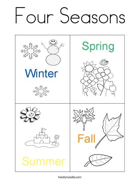 Four Seasons Coloring Page from TwistyNoodle.com Seasons Kindergarten, Seasons Preschool, Seasons Worksheets, Fall Worksheets, Pre K Worksheets, Worksheet For Kids, Kindergarten Worksheets Printable, Kindergarten Science, Color Worksheets