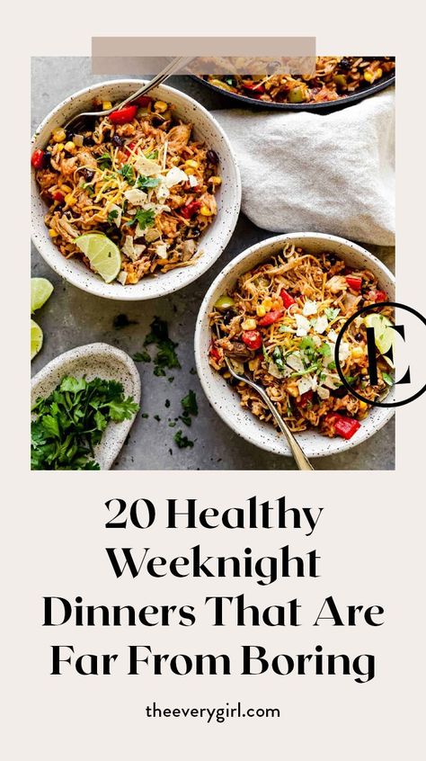 On your next grocery run, shop with these 20 healthy dinners in mind and set yourself up for a better (and a little bit healthier) week ahead. Weekday Dinners Healthy, Weeknight Paleo Dinner, Weeknight Dinner Mediterranean, Beachbody Dinner Recipes, Weekday Healthy Meals, Non Boring Dinner Ideas, Healthy Not Boring Meals, Weekend Healthy Meals, Easy Healthy Weekend Dinner