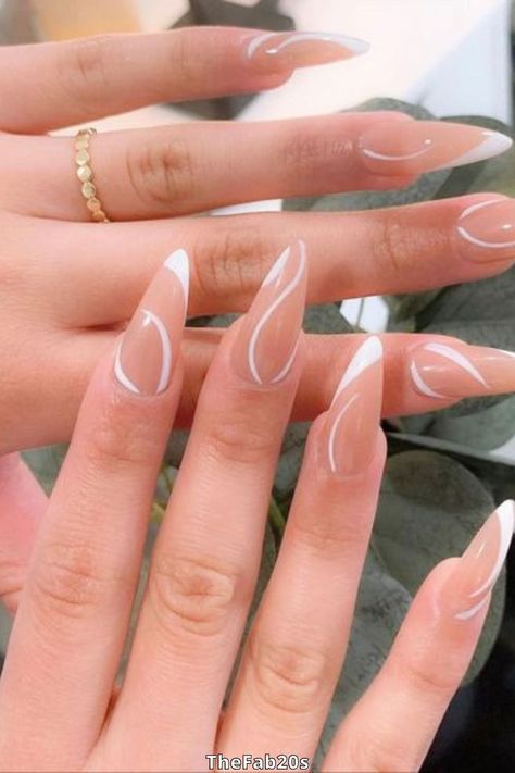 Gel X Almond, Almond Acrylic Nails Designs, Graduation Nails, Lines On Nails, Almond Nails Designs, Almond Acrylic Nails, White Nail, Almond Shaped, Fire Nails