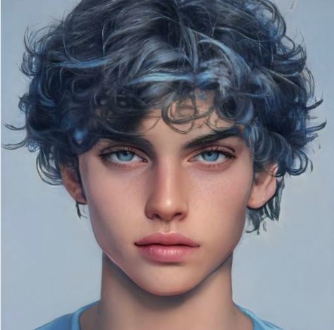 Artbreeder Luka Couffaine Dr Mundo, Mens Blue Hair, Boys Blue Hair, Character Inspiration Male, Boy Face, Digital Portrait Art, Face Characters, Model Face, Male Portrait